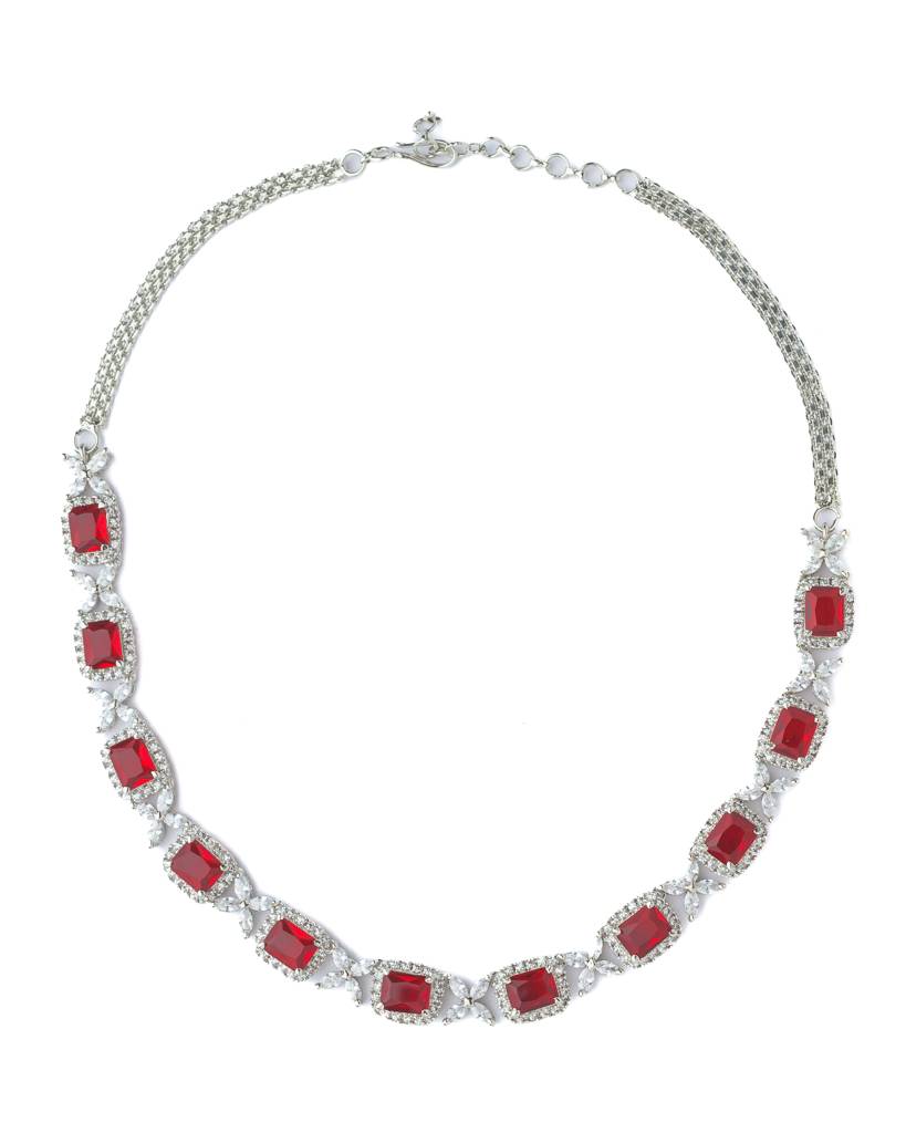 Vivinia By Vidhi Mehra Silver Plated Pink Womens Short Necklace Set-Vn1069 : VN1069