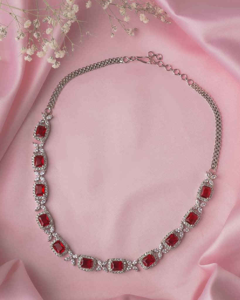 Vivinia By Vidhi Mehra Silver Plated Pink Womens Short Necklace Set-Vn1069 : VN1069
