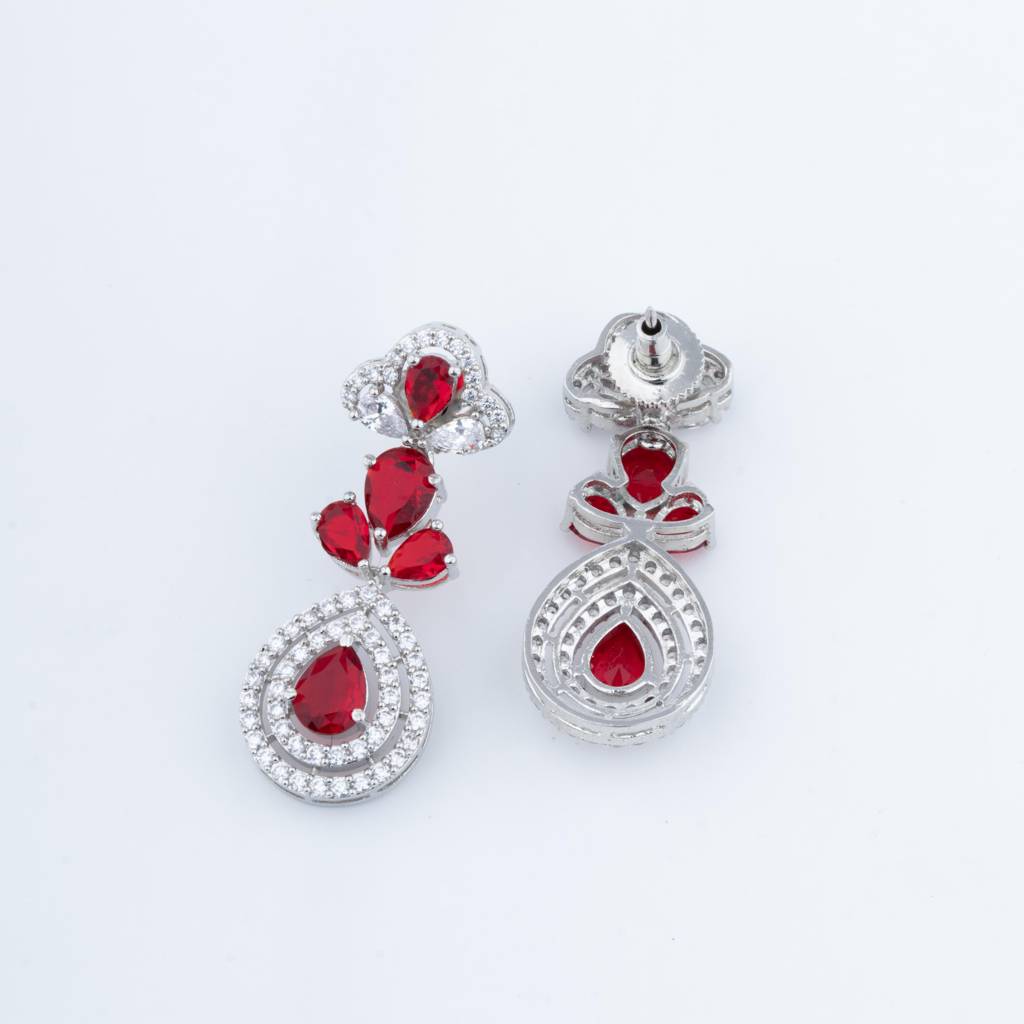 White-Finished Zircon Necklace Set - Red : VN249