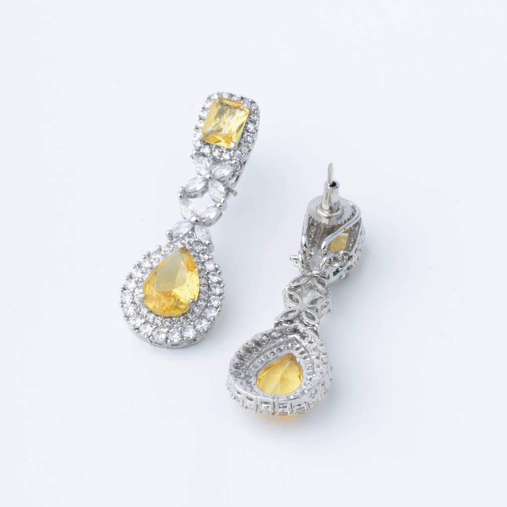 White-Finished Zircon Necklace Set-Yellow : VN253