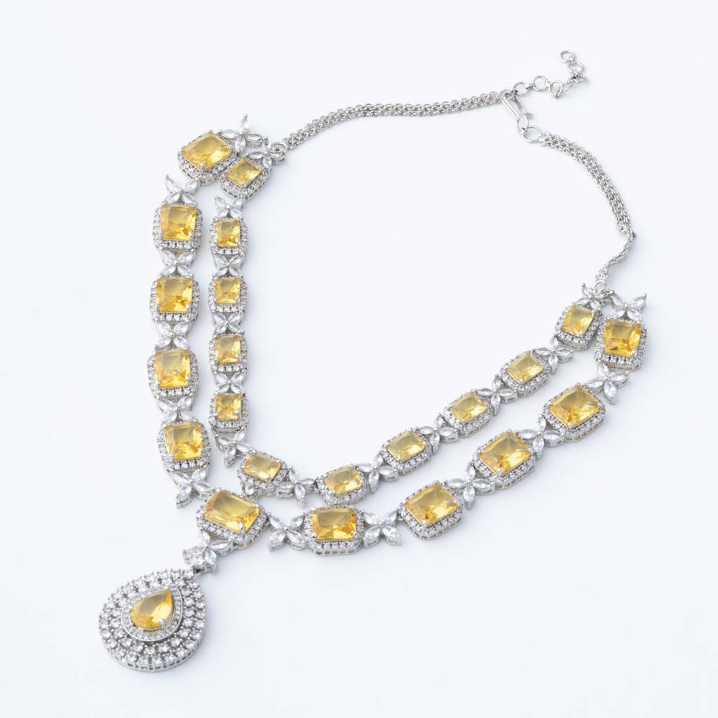 White-Finished Zircon Necklace Set-Yellow : VN253