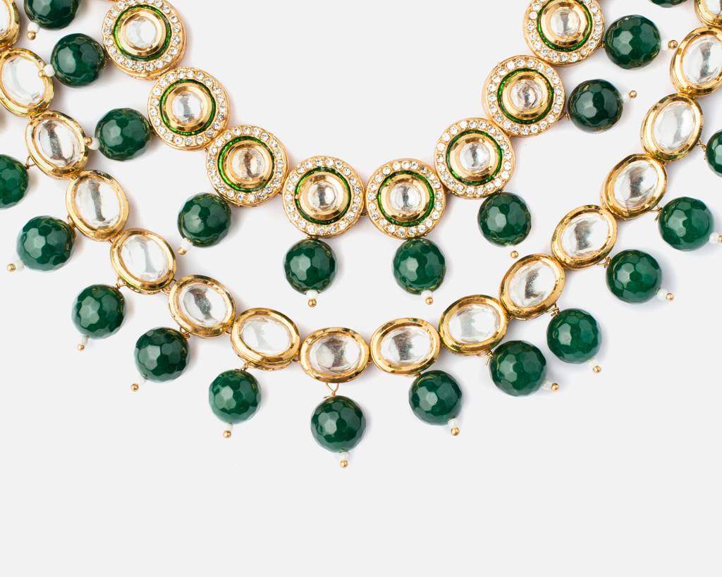 Vivinia By Vidhi Mehra Inaayat Gold Plated Greenwomens Kundan, Polki Long Necklace Set -Vn314 : VN314
