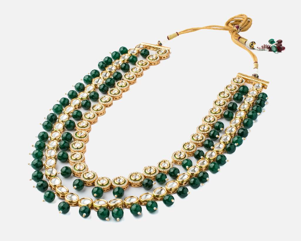 Vivinia By Vidhi Mehra Inaayat Gold Plated Greenwomens Kundan, Polki Long Necklace Set -Vn314 : VN314