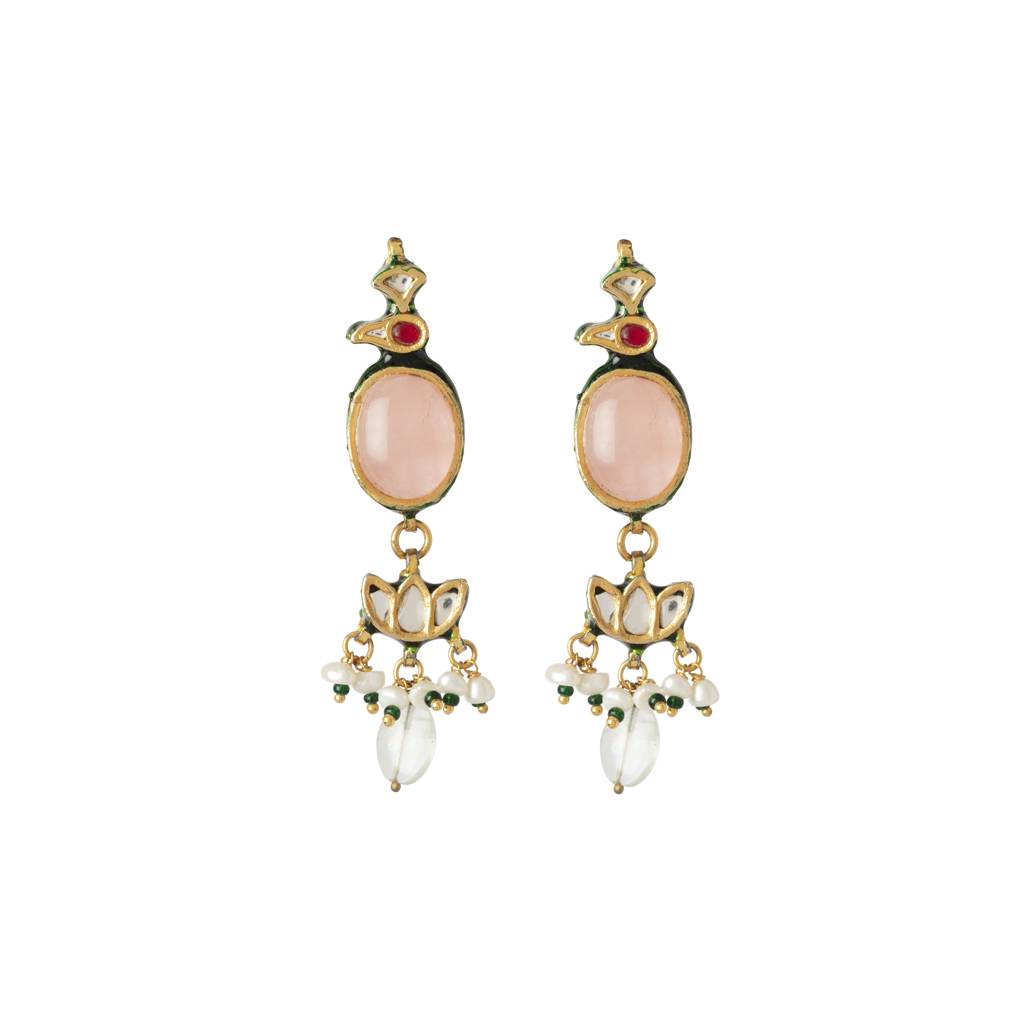 Gold Plated Beads With Pendant Long Necklace & Dangle Earrings Set : VN379