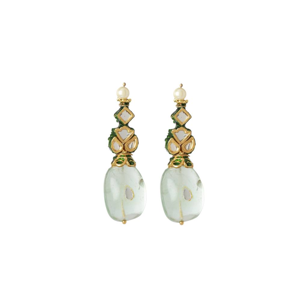 Rhodium Plated Pearls & Multi Colour Beads Necklace Dangle Earrings Set : VN399