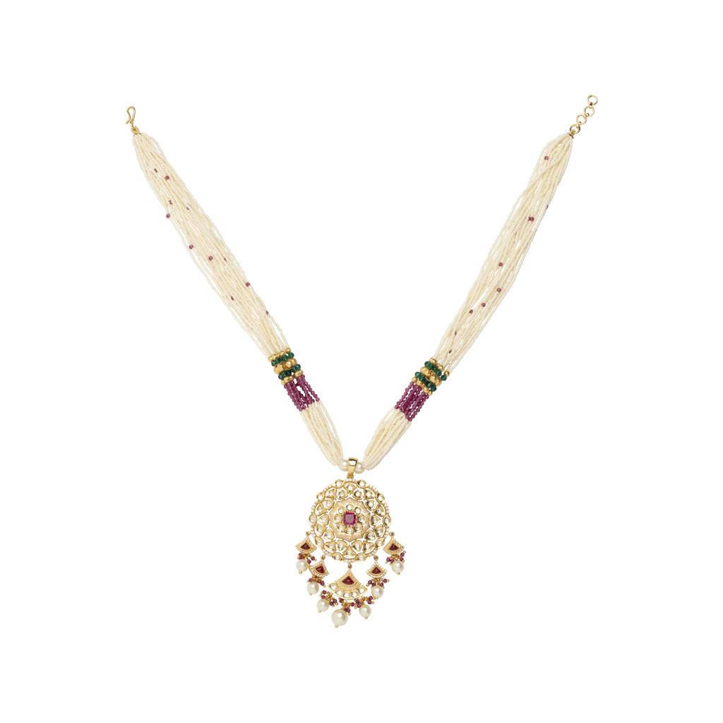 Gold Plated Kundan Studded With Beads Necklace & Earrings Set : VN409