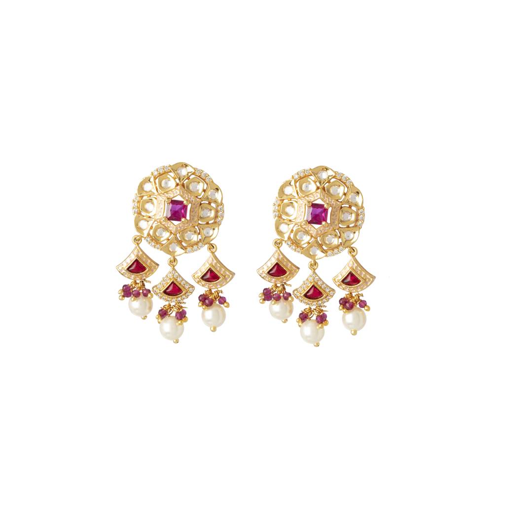 Gold Plated Kundan Studded With Beads Necklace & Earrings Set : VN409