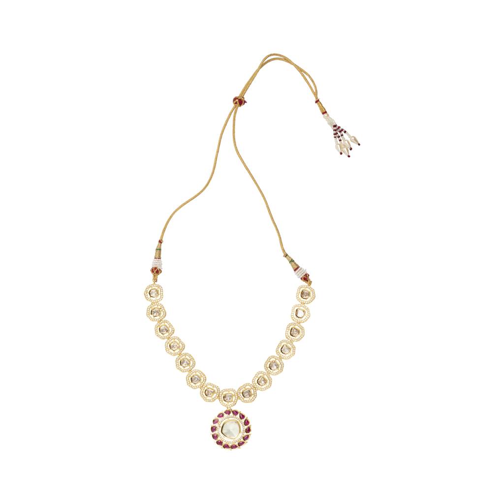 Gold Plated Kundan With Onyx Choker Necklace & Earrings Set : VN411