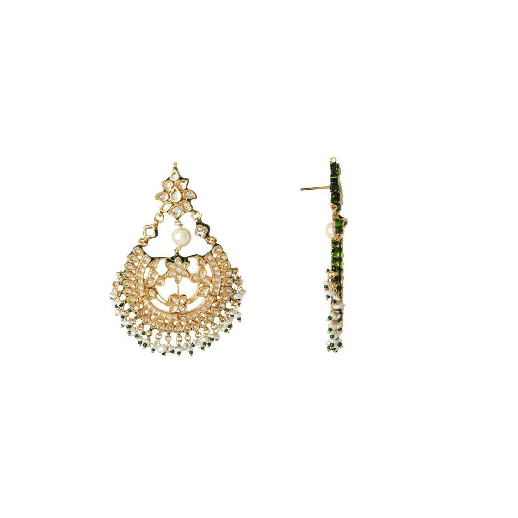 Gold Plated Meenakari Kundan Dangle Necklace & Chaandbali Earrings Set : VN412