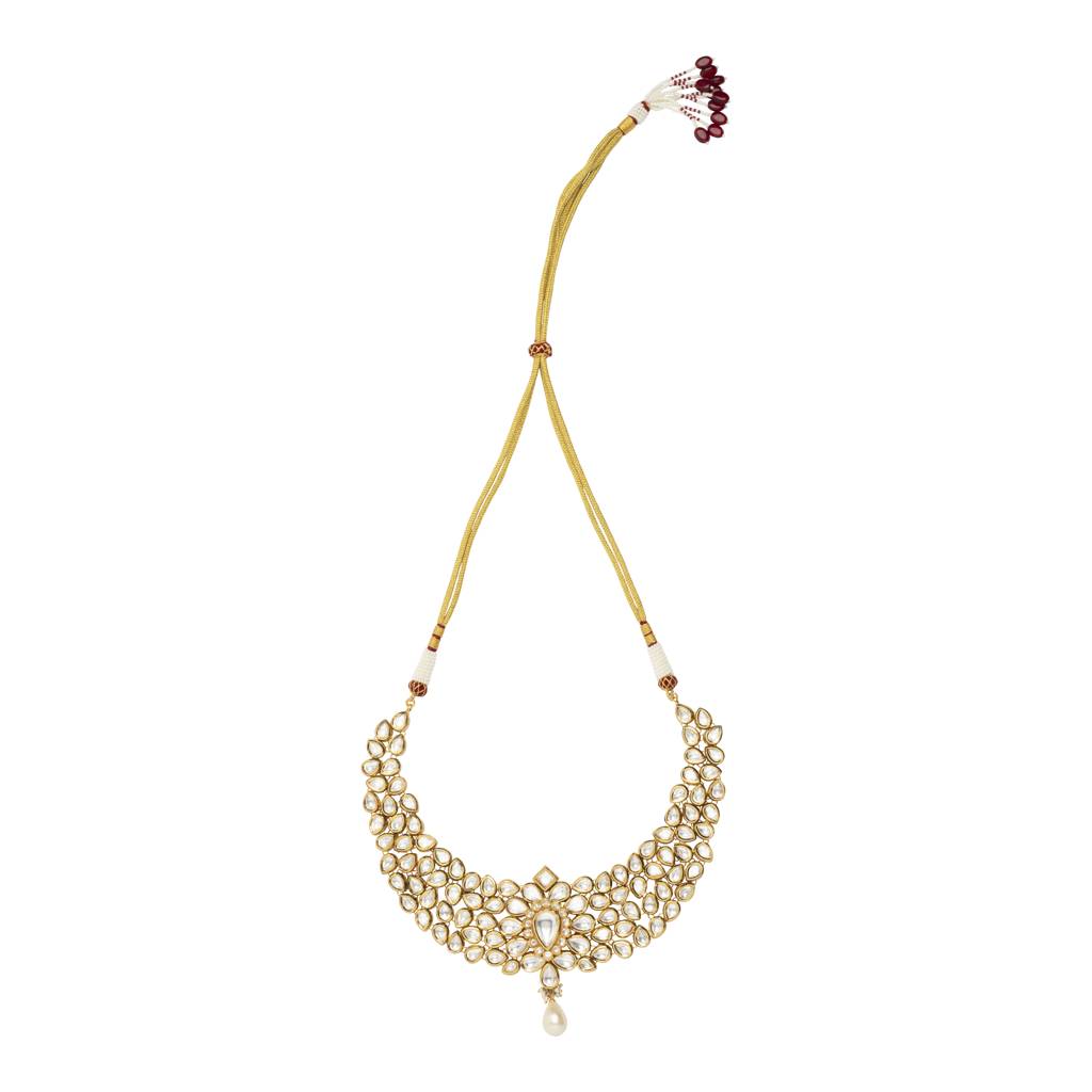 Gold Plated Kundan Polki Studded Choker Necklace & Dangle Earrings Set : VN414