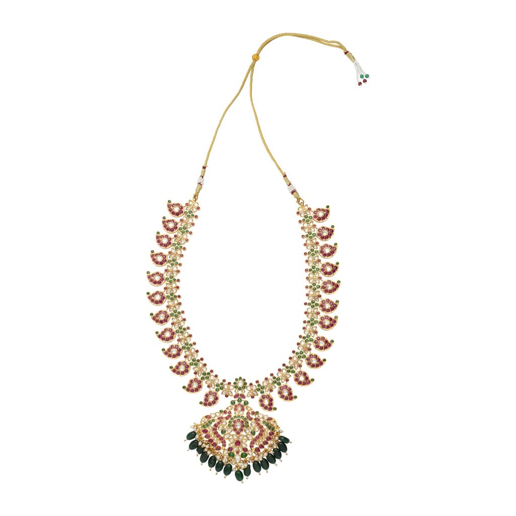 Gold Plated Multi Colour Enamelled Long Necklace & Jhumka Earrings : VN417