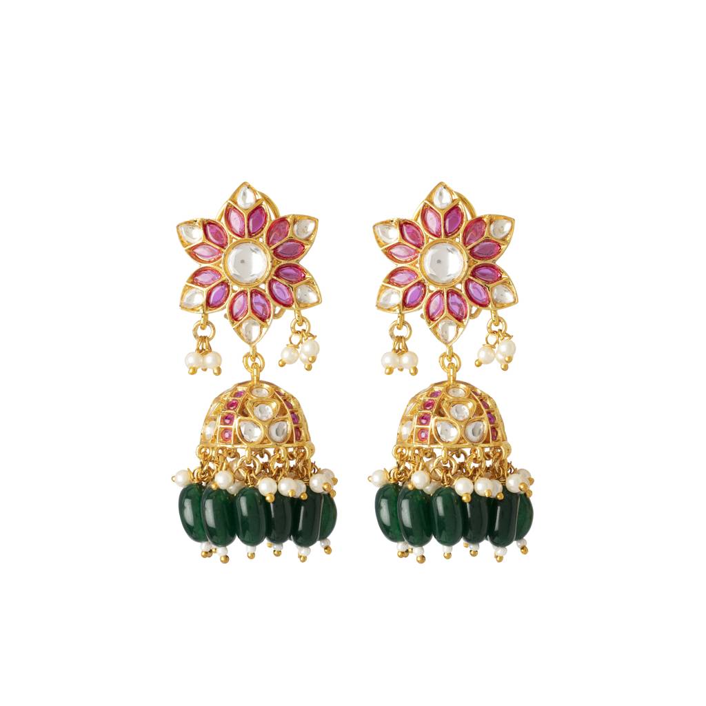 Gold Plated Multi Colour Enamelled Long Necklace & Jhumka Earrings : VN417