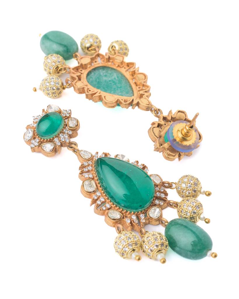 Vivinia By Vidhi Mehra Gold Plated Green Womens Short Necklace Set With Pair Of Earrings-Vn457 : VN457