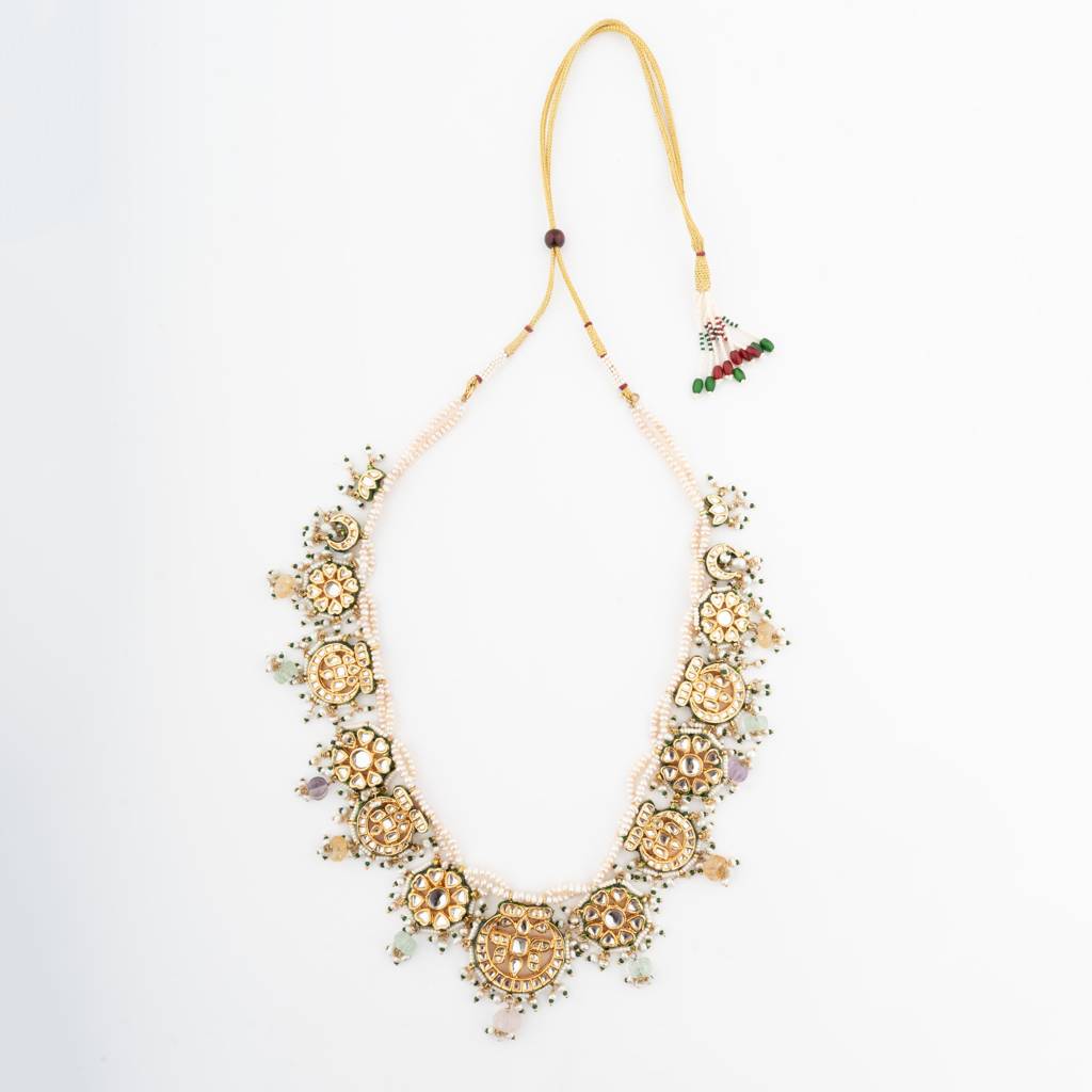 Gold Plated Meenakari Kundan Long Necklace Set : VN529