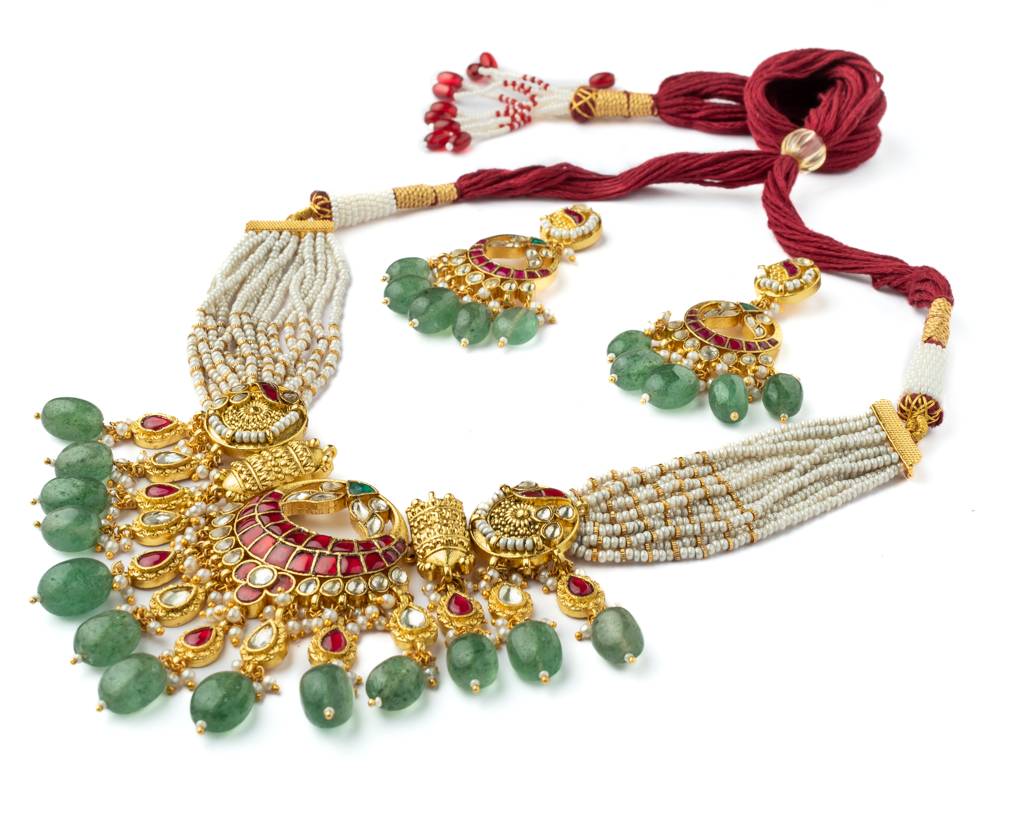Vivinia By Vidhi Mehra Gold Plated Multicolored Womens Kundan, Polki Necklace Set With Pair Of Earrings-Vn542 : VN542