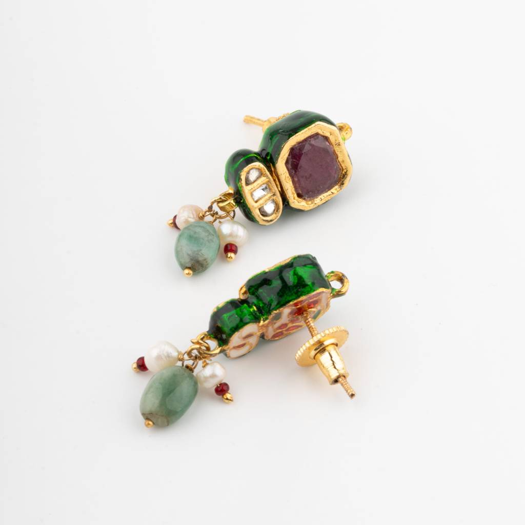 Multi Colour Stones Dangling Choker Necklace Set : VN554