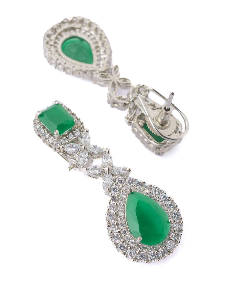 Vivinia By Vidhi Mehra Silver Plated Green Womens Short Necklace Set With Pair Of Earrings-Vn584 : VN584