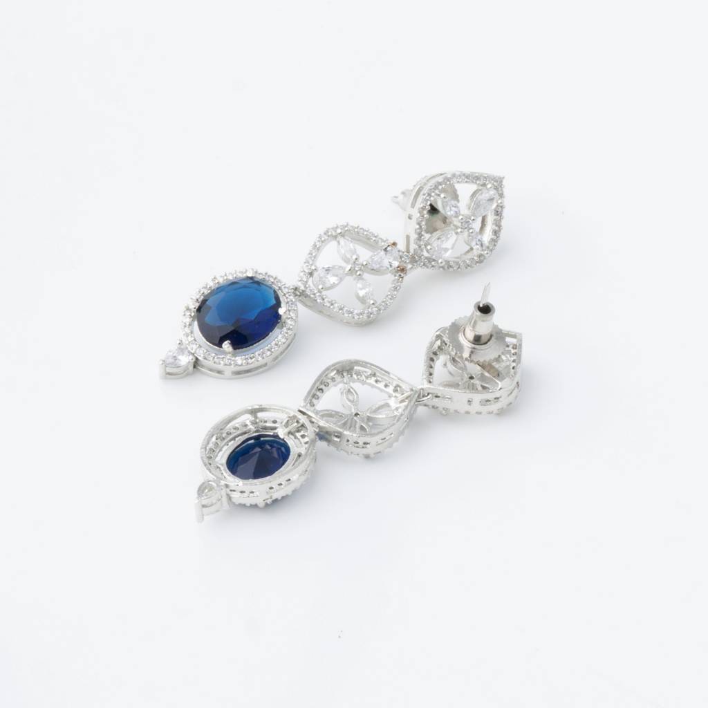 White-Finished Zircon Necklace Set - Blue : VN591