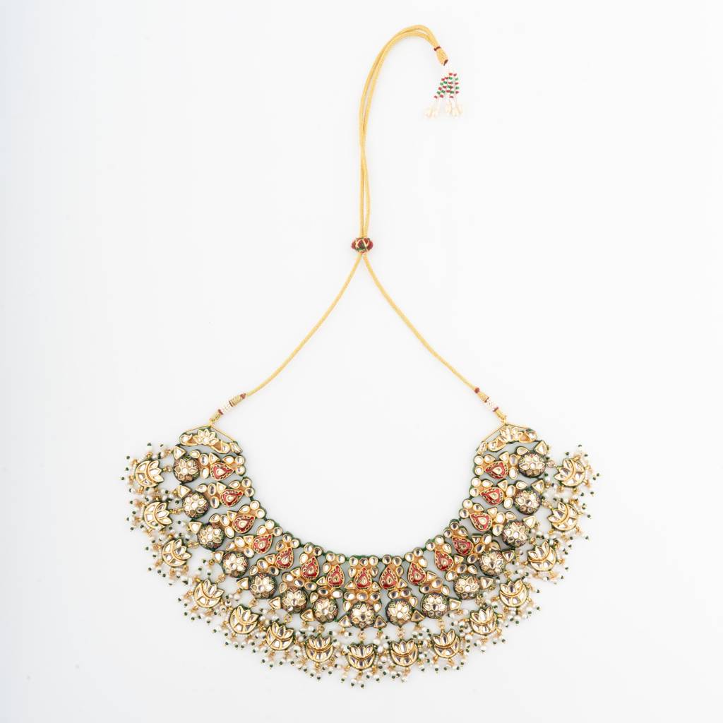 Meenakari Kundan Enamelled Choker Necklace Set With Maangtika. : VN600