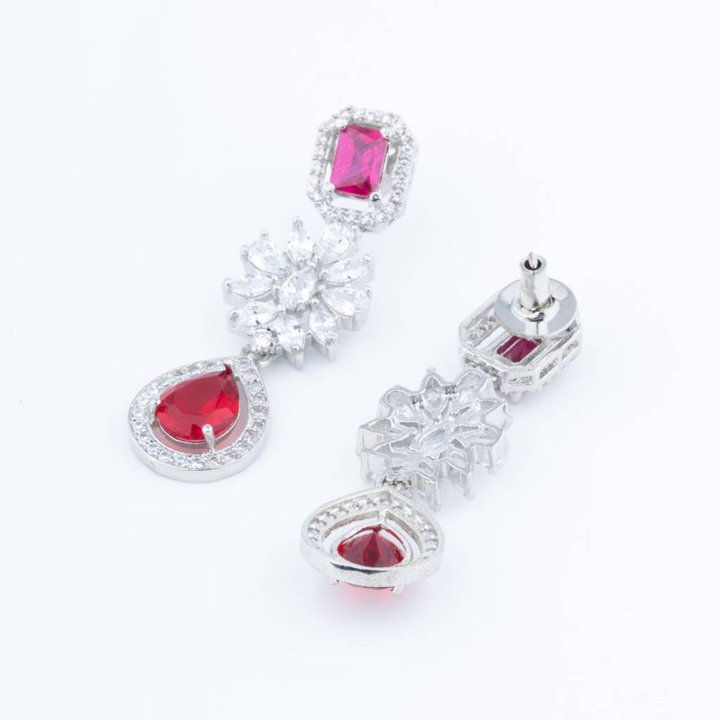 White-Finished Zircon Necklace Set- Pink : VN703