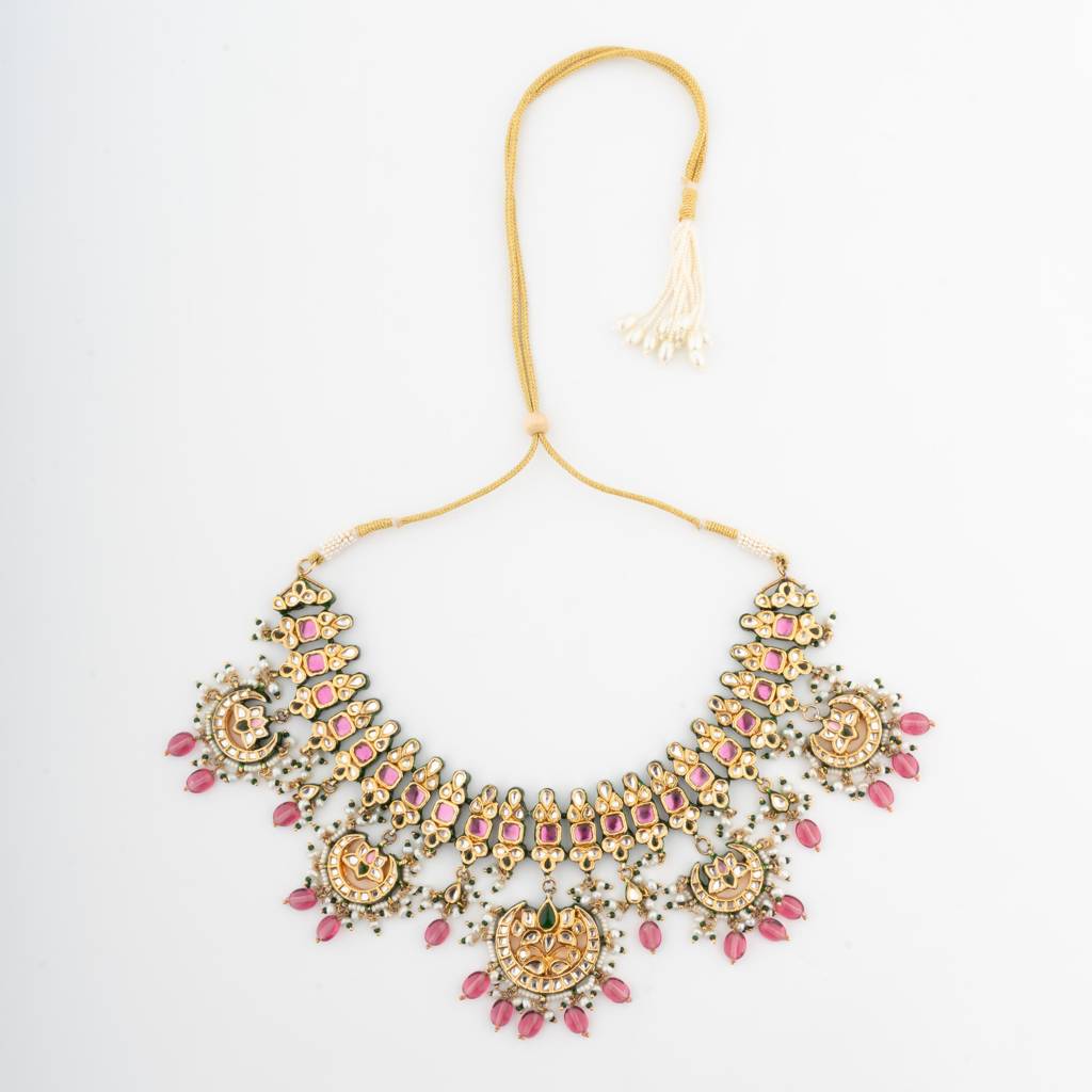 Gold Finish Kundan Polki Choker Necklace Set : VN714