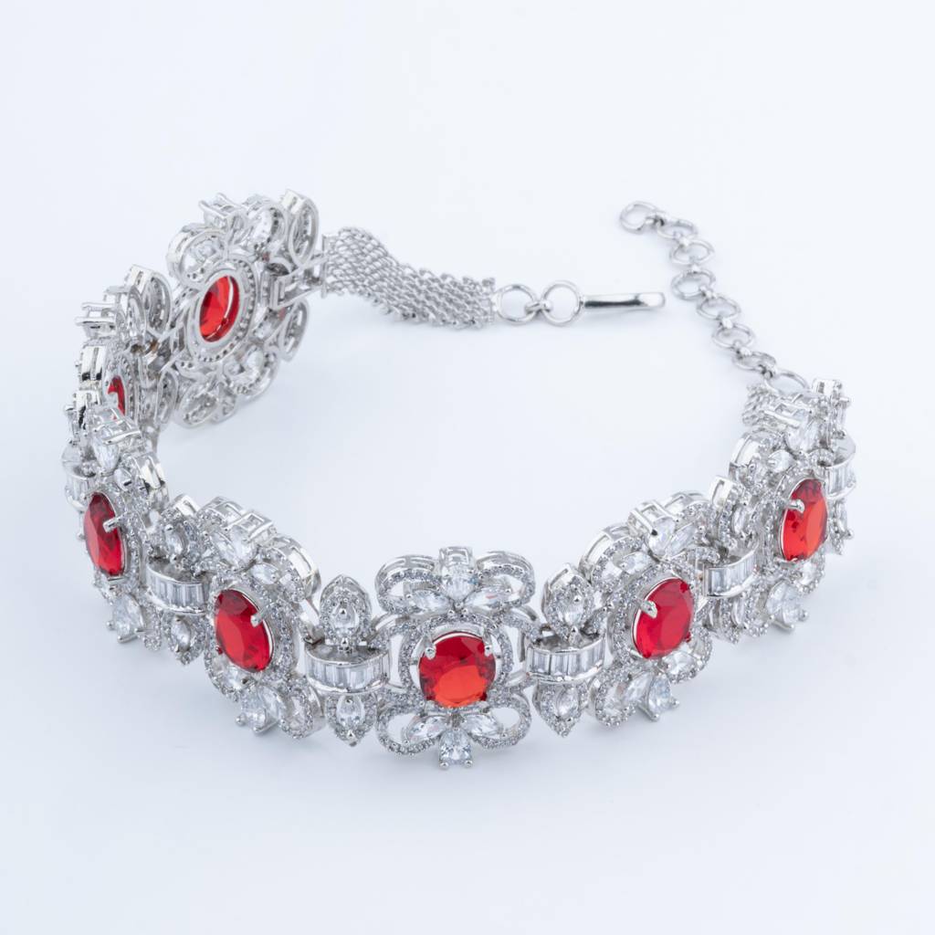 White-Finished Zircon Necklace Set- Maroon. : VN723