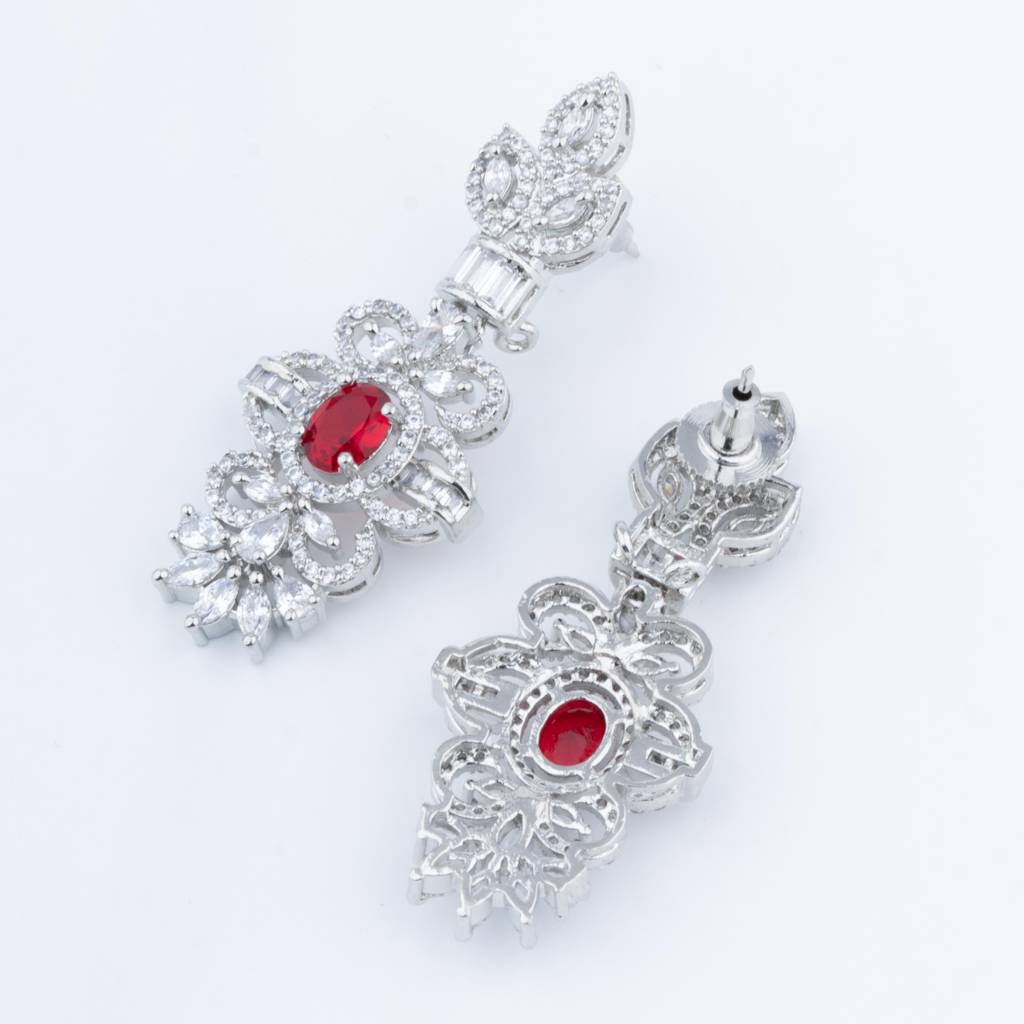 White-Finished Zircon Necklace Set- Maroon. : VN723
