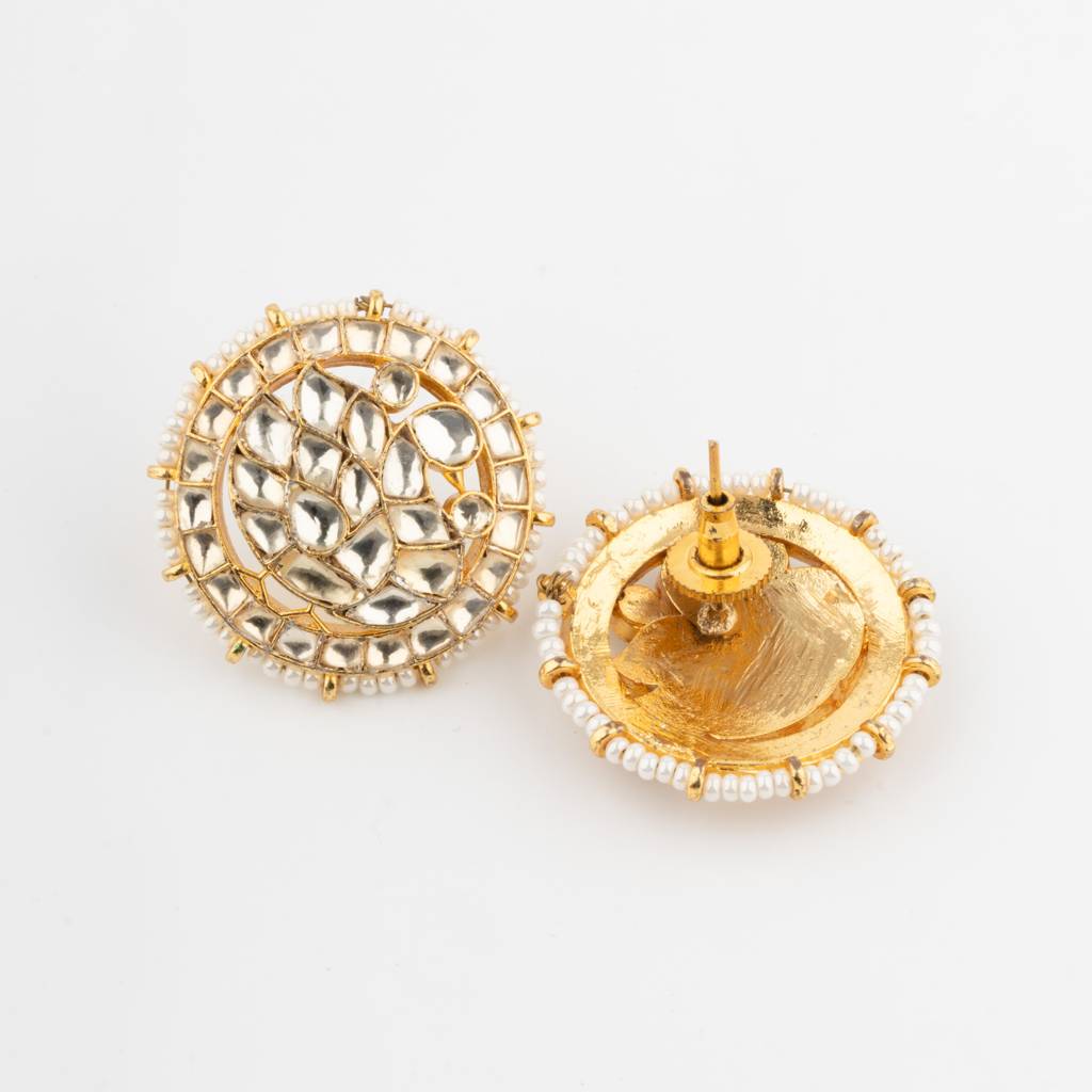 Gold Finish Kundan Polki & Pearl Necklace Set : VN732