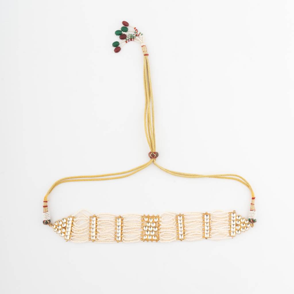 Gold Finish Kundan Polki & Pearl Necklace Set : VN732