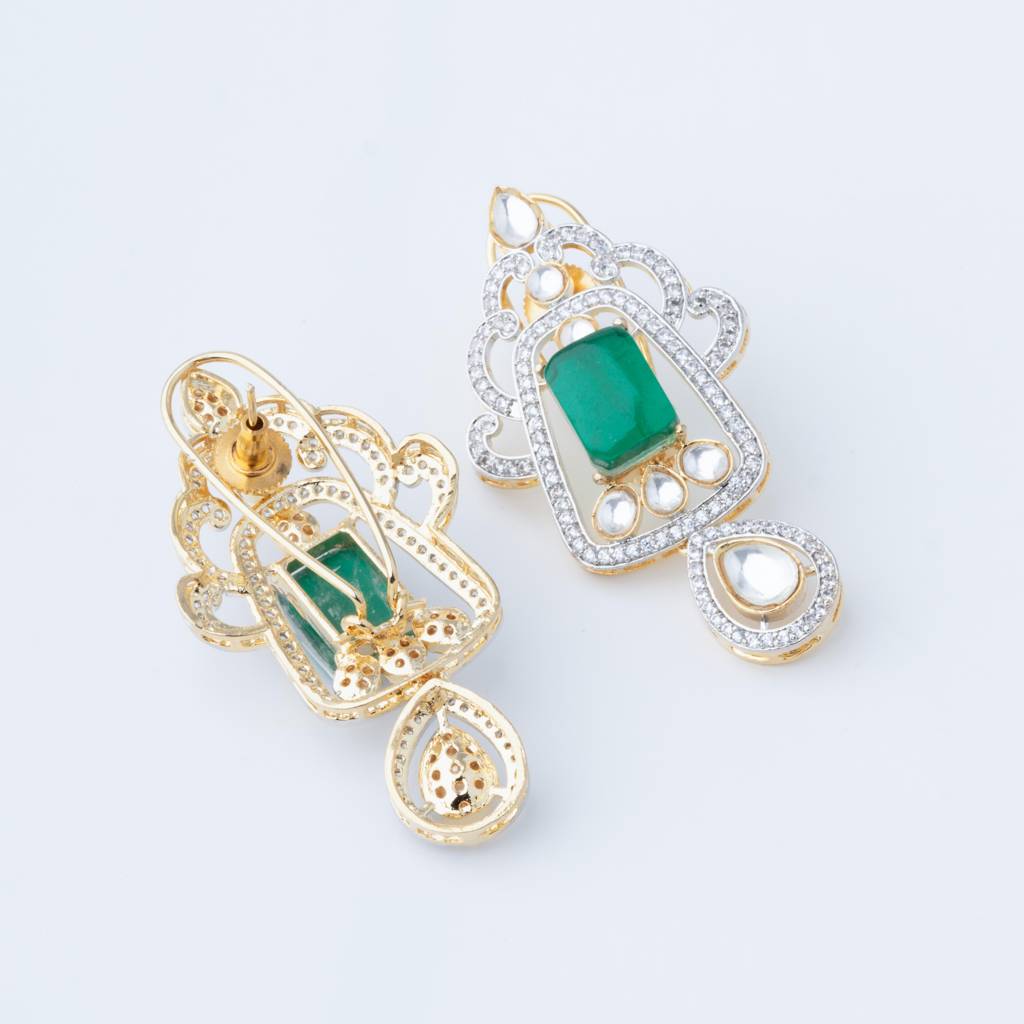 White-Finished Zircon Necklace Set -Green : VN760