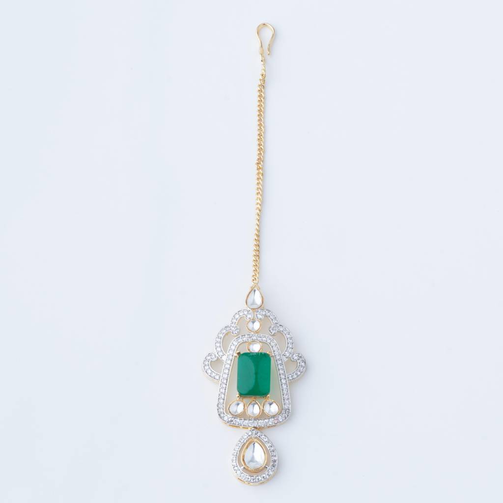 White-Finished Zircon Necklace Set -Green : VN760