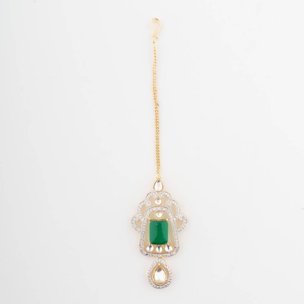 White-Finished Zircon Necklace Set -Green : VN760