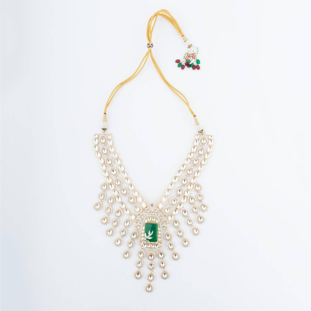 White-Finished Zircon Necklace Set -Green : VN760