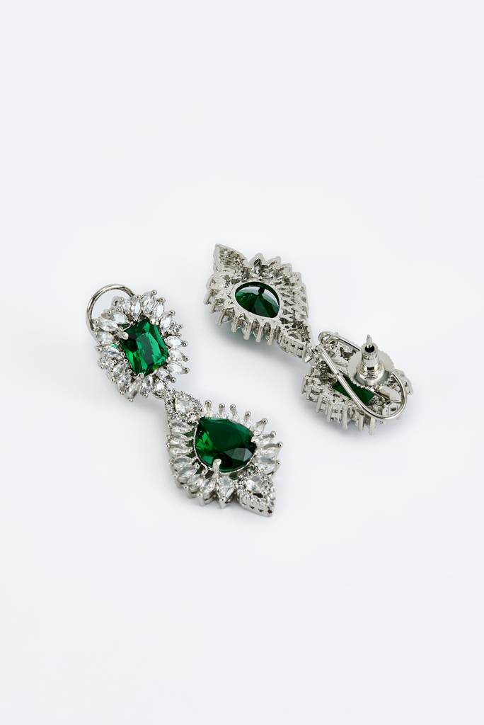Vivinia By Vidhi Mehra Zia Silver Plated Green Womens Zircon Short Necklace Set With Pair Of Earrings -Vn770 : VN770