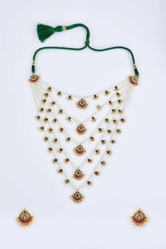 Vivinia By Vidhi Mehra Saadgi Gold Plated White Womens Kundan, Polki Long Necklace Set With Pair Of Earrings -Vn799 : VN799