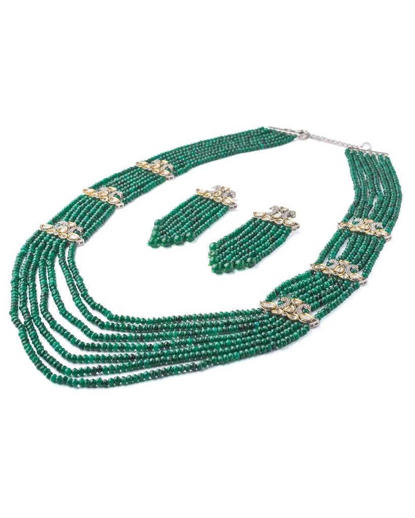 Vivinia By Vidhi Mehra Gold Plated Green Womens Long Necklace Set With Pair Of Earrings-Vn811 : VN811