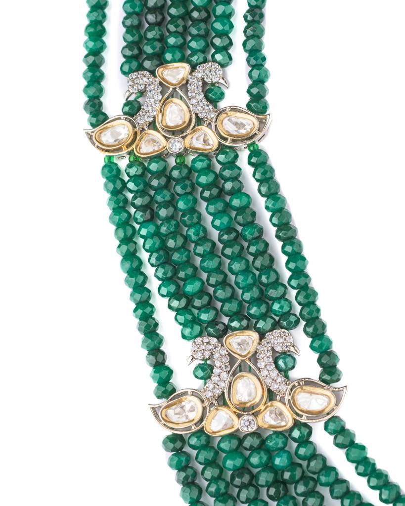 Vivinia By Vidhi Mehra Gold Plated Green Womens Long Necklace Set With Pair Of Earrings-Vn811 : VN811