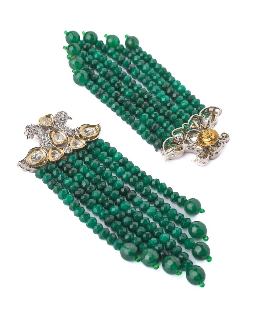 Vivinia By Vidhi Mehra Gold Plated Green Womens Long Necklace Set With Pair Of Earrings-Vn811 : VN811