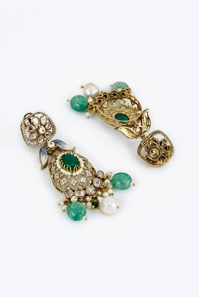 Vivinia By Vidhi Mehra Florence Gold Plated Green Womens Kundan, Polki Short Necklace Set With Pair Of Earrings -Vn812 : VN812