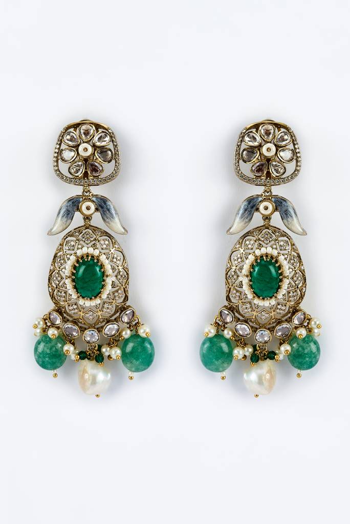 Vivinia By Vidhi Mehra Florence Gold Plated Green Womens Kundan, Polki Short Necklace Set With Pair Of Earrings -Vn812 : VN812