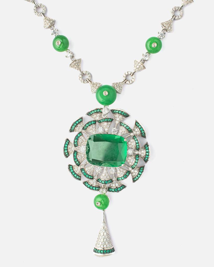 Vivinia By Vidhi Mehra Zia Silver Plated Green Womens Zircon Long Necklace Set With Pair Of Earrings -Vn814 : VN814