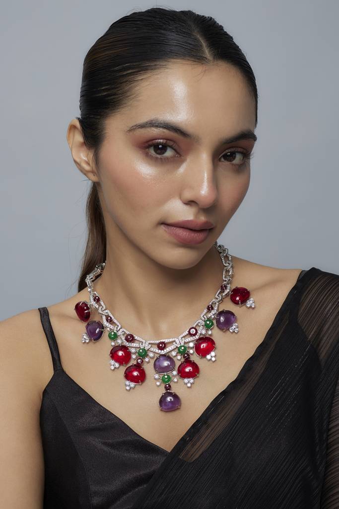 Vivinia By Vidhi Mehra Florence Silver Plated Multi Womens Contemporary Short Necklace Set -Vn816 : VN816