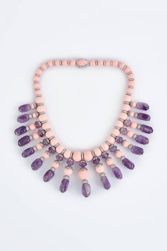 Vivinia By Vidhi Mehra Florence Pink & Purple Womens Beaded Short Necklace Set -Vn817 : VN817