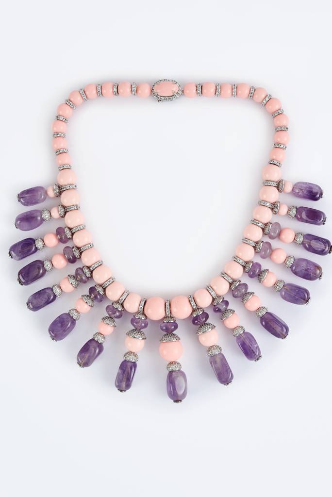 Vivinia By Vidhi Mehra Florence Pink & Purple Womens Beaded Short Necklace Set -Vn817 : VN817