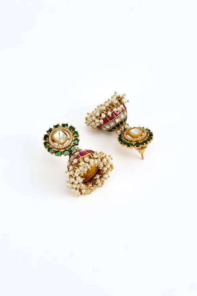 Vivinia By Vidhi Mehra Morpankh Gold Plated Multicolored Womens Kundan, Polki Short Necklace Set With Pair Of Earrings : VN820