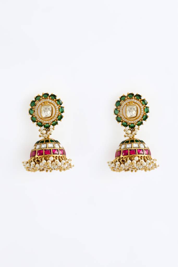 Vivinia By Vidhi Mehra Morpankh Gold Plated Multicolored Womens Kundan, Polki Short Necklace Set With Pair Of Earrings : VN820