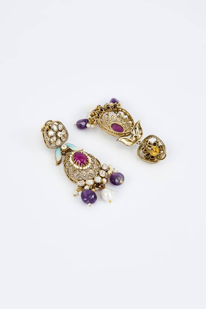 Vivinia By Vidhi Mehra Florence Gold Plated Purple Womens Kundan, Polki Short Necklace Set With Pair Of Earrings -Vn821 : VN821