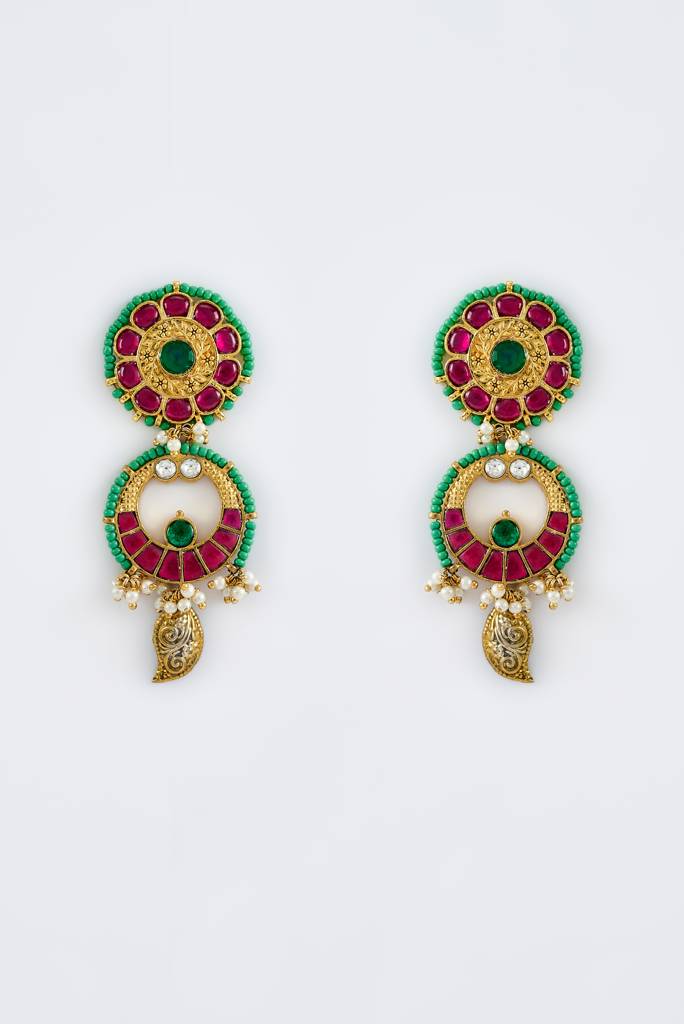 Vivinia By Vidhi Mehra Morpankh Silver Plated Multi Womens Kundan, Polki Long Necklace Set With Pair Of Earrings -Vn826 : VN826