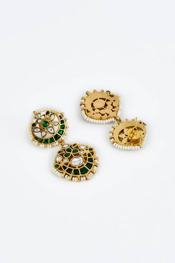 Vivinia By Vidhi Mehra Morpankh Gold Plated Green Womens Kundan, Polki Short Necklace Set With Pair Of Earrings -Vn838 : VN838