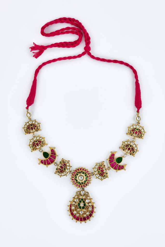 Vivinia By Vidhi Mehra Morpankh Gold Plated Multi Womens Kundan, Polki Short Necklace Set -Vn841 : VN841